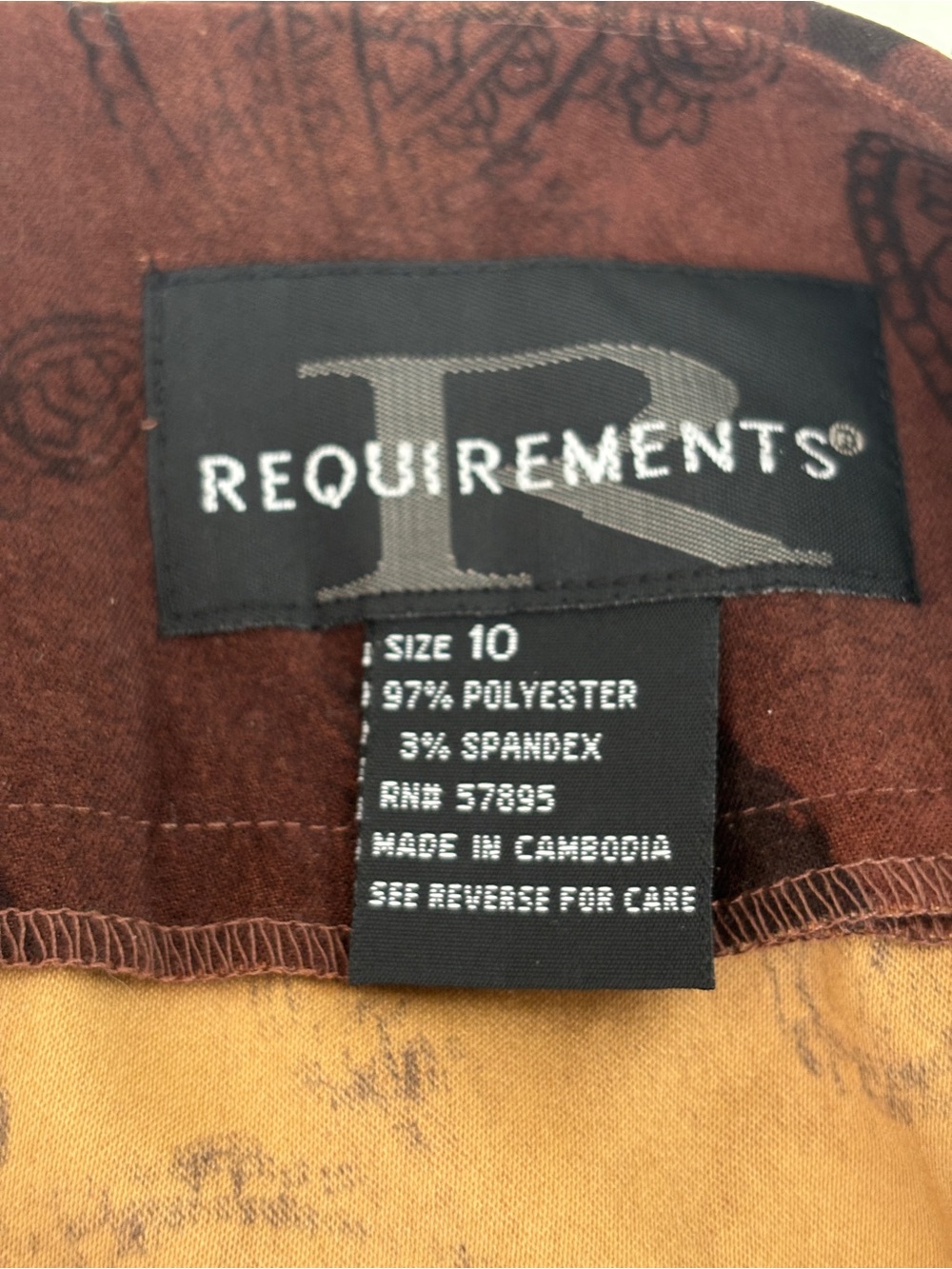 Requirements Faux Suede Paisley A-Line Midi Skirt Women’s Size 10 Brown Grunge - Picture 8 of 9
